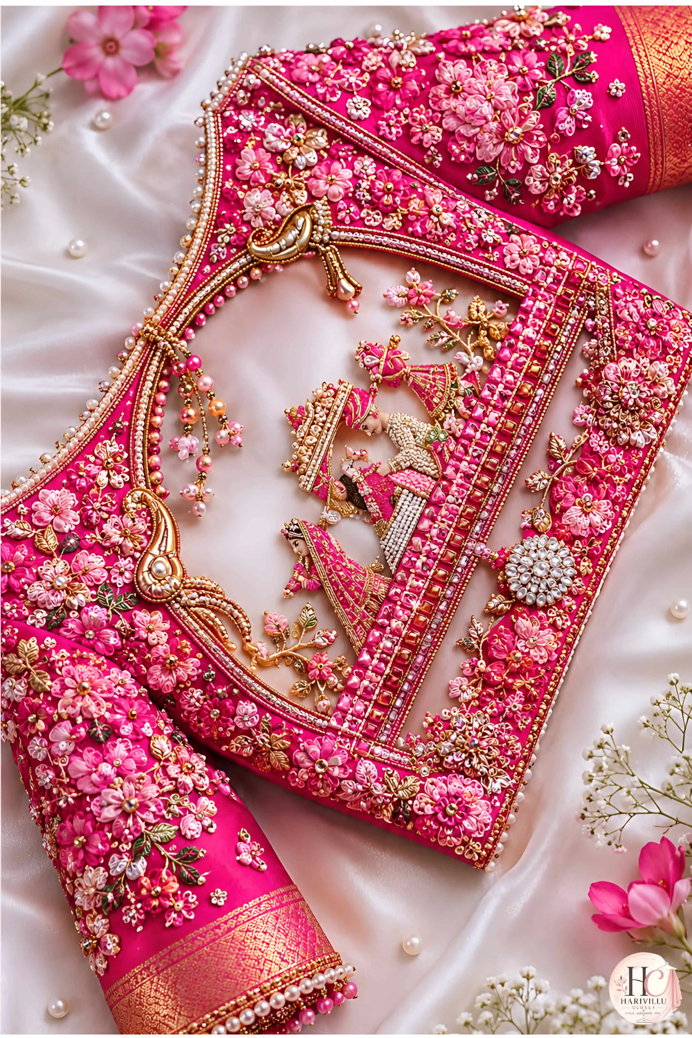 Close up of intricate blouse embroidery work