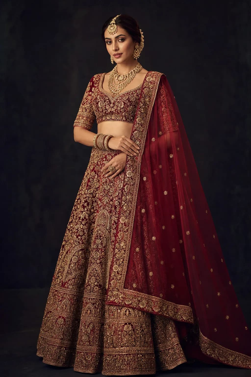 Indian bride in red traditional lehenga